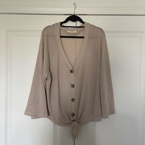 Light Taupe Tie-Front Waffle Cardigan - Women